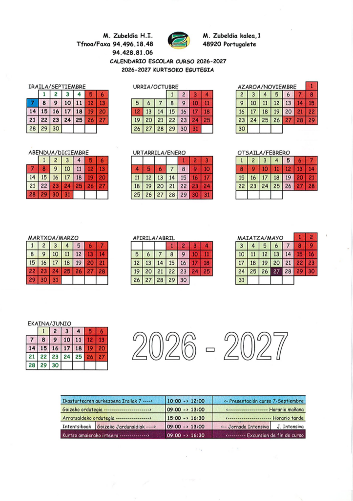 2026-2027ko EGUTEGIA